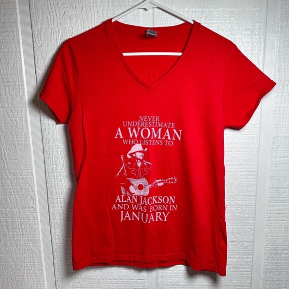 Alan Jackson Aquarius Red Graphic T Shirt via neck medium - Picture 1 of 4
